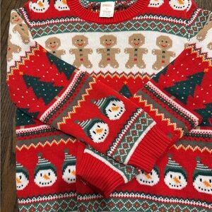 Gymboree Red Holiday Sweater with Snowmen and Gingerbread Men